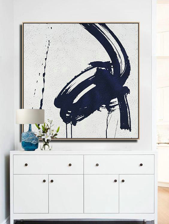 Hand Made Abstract Art,Hand Painted Navy Minimalist Painting On Canvas,Large Oil Canvas Art